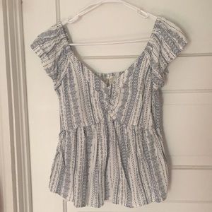 Flowy White and Blue Top